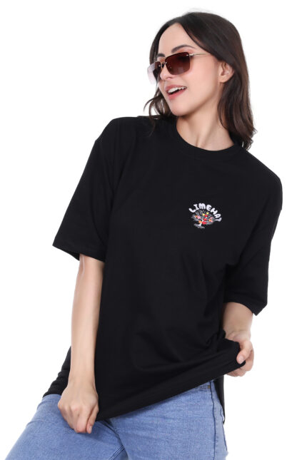 Limehat Floral Logo Black Oversized T-Shirt