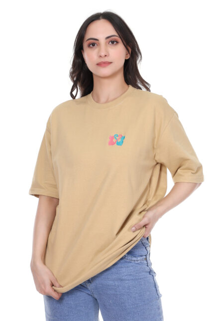 Black Oversized Tee with Floral Chest Logo