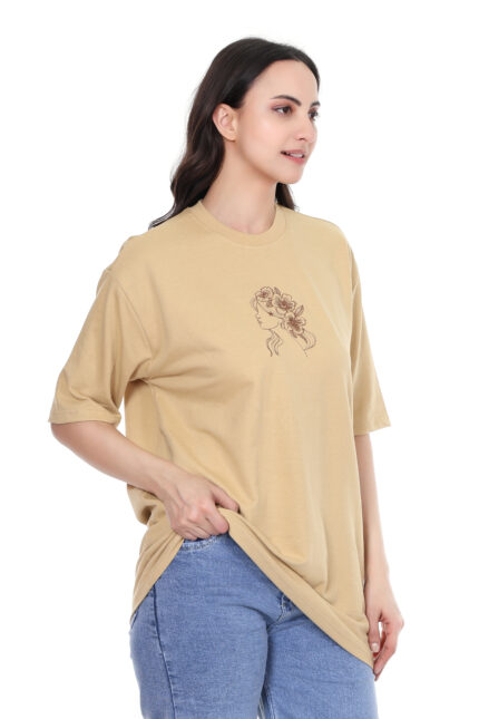 Limehat Floral Face Beige Oversized T-Shirt
